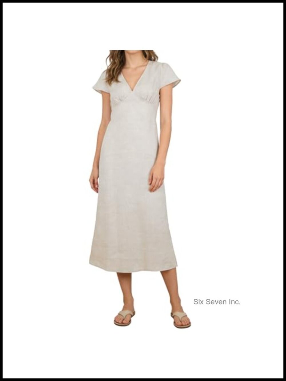 Women's 100% Linen Cap Sleeve Maxi Dress V-Neck Tie Belt